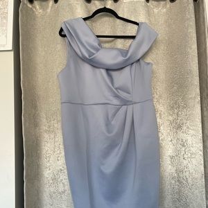 ASOS DESIGN Curve drap fallen shoulder midi pencil dress in powder blue